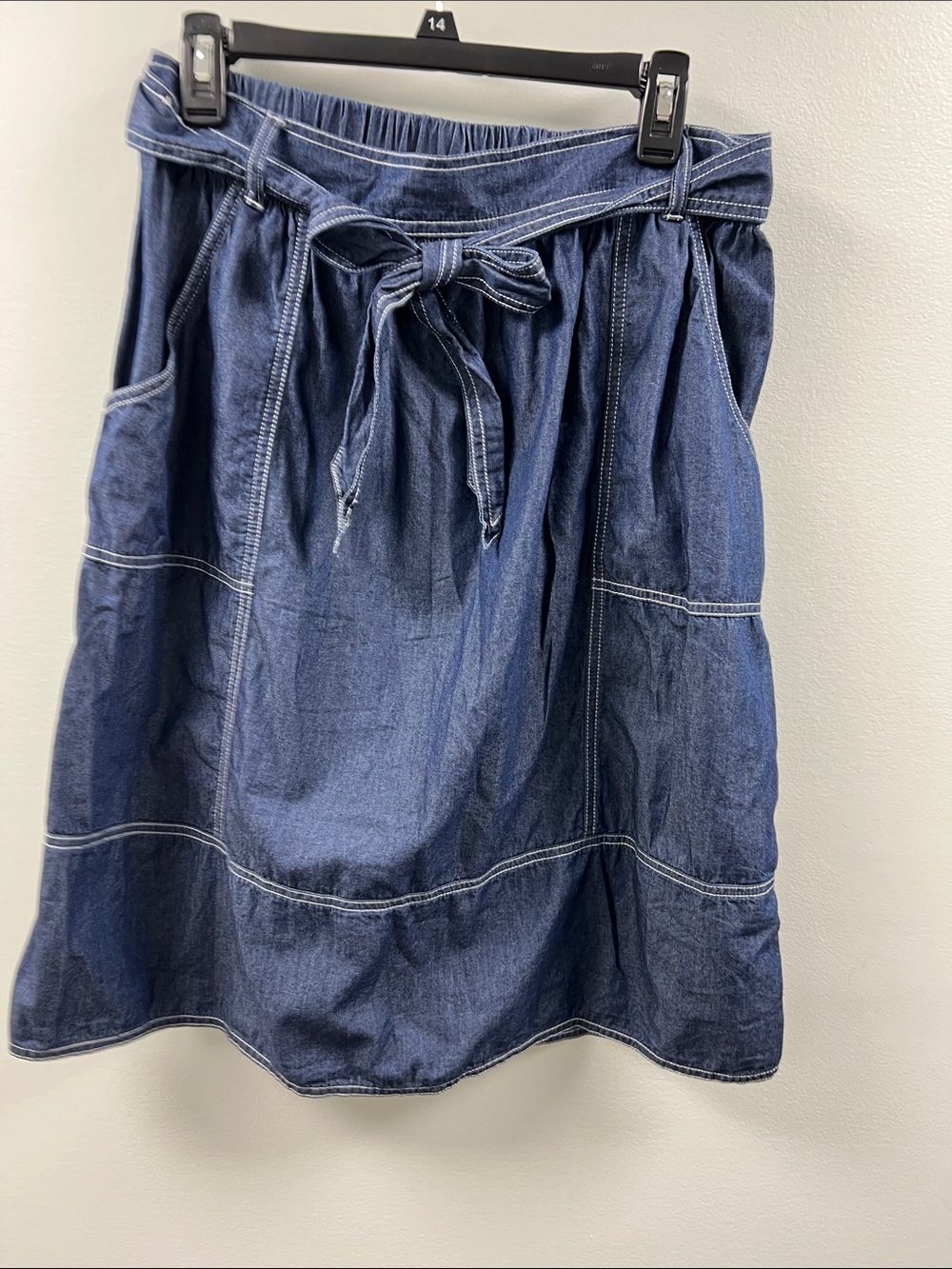 Universal Thread Blue Denim Paperbag Tie-Waist A-Line Skirt